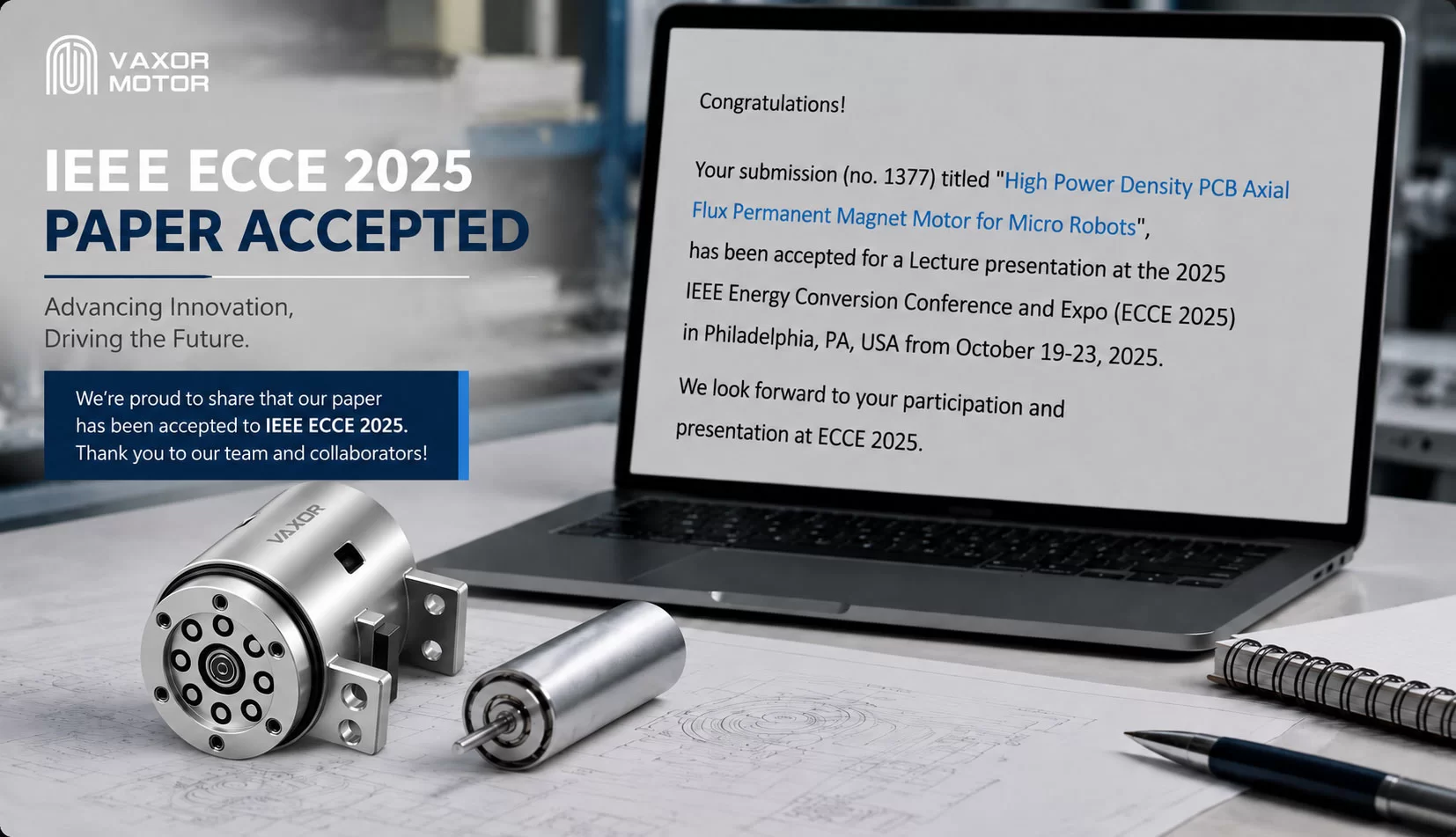 Nghiên cứu động cơ thông hướng trục siêu nhỏ của VAXOR MOTOR được IEEE ECCE 2025 chấp nhận